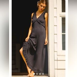 Anthropologie Plunge V-Neck Ruffle A-Line Dress